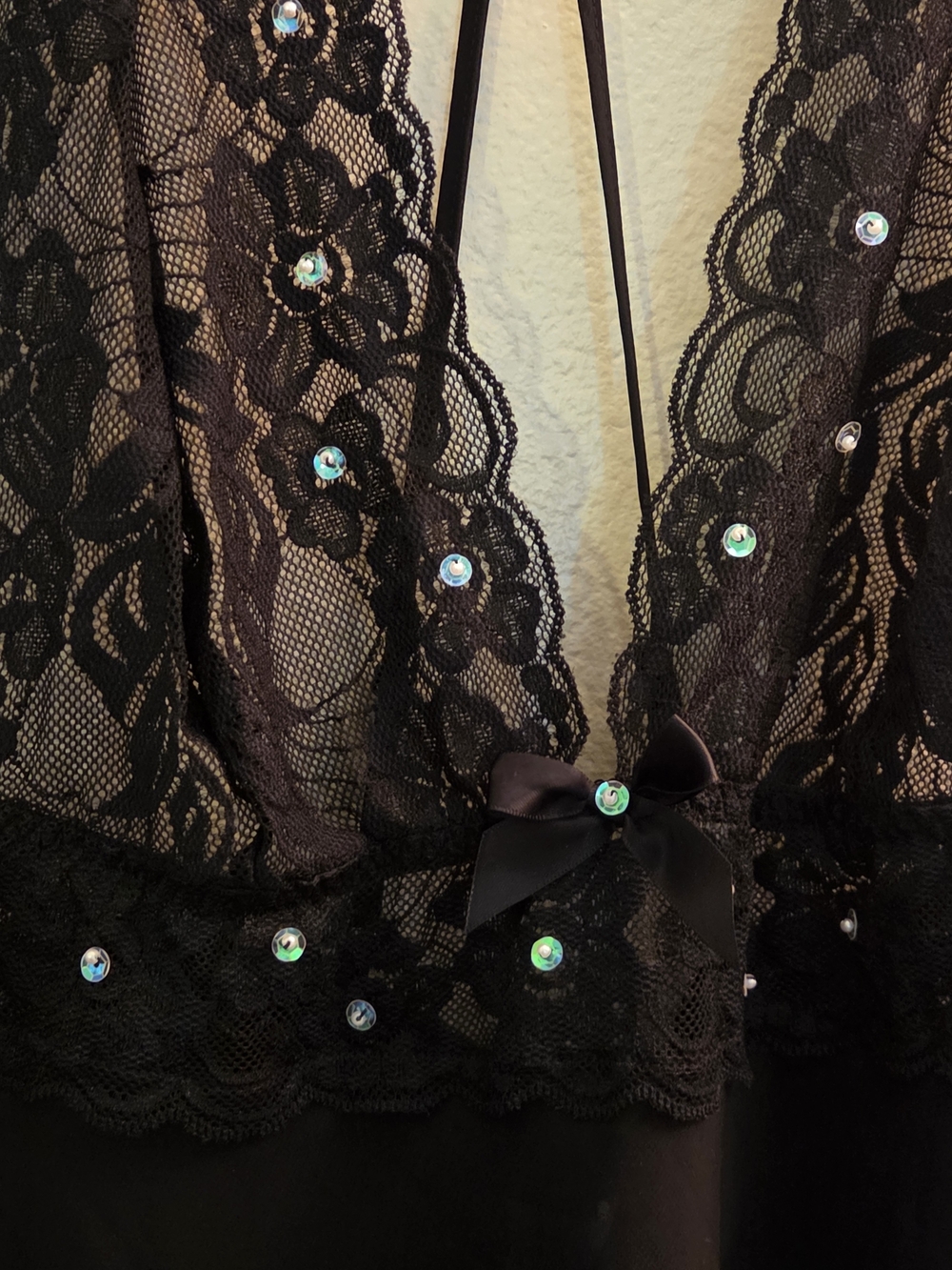 Frederick's of Hollywood Black Lace & Sequin Chemise - Picture 3 of 7